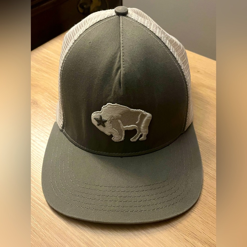 Gray Trucker Snapback Hat with Embroidered Bison – Excellent Condition